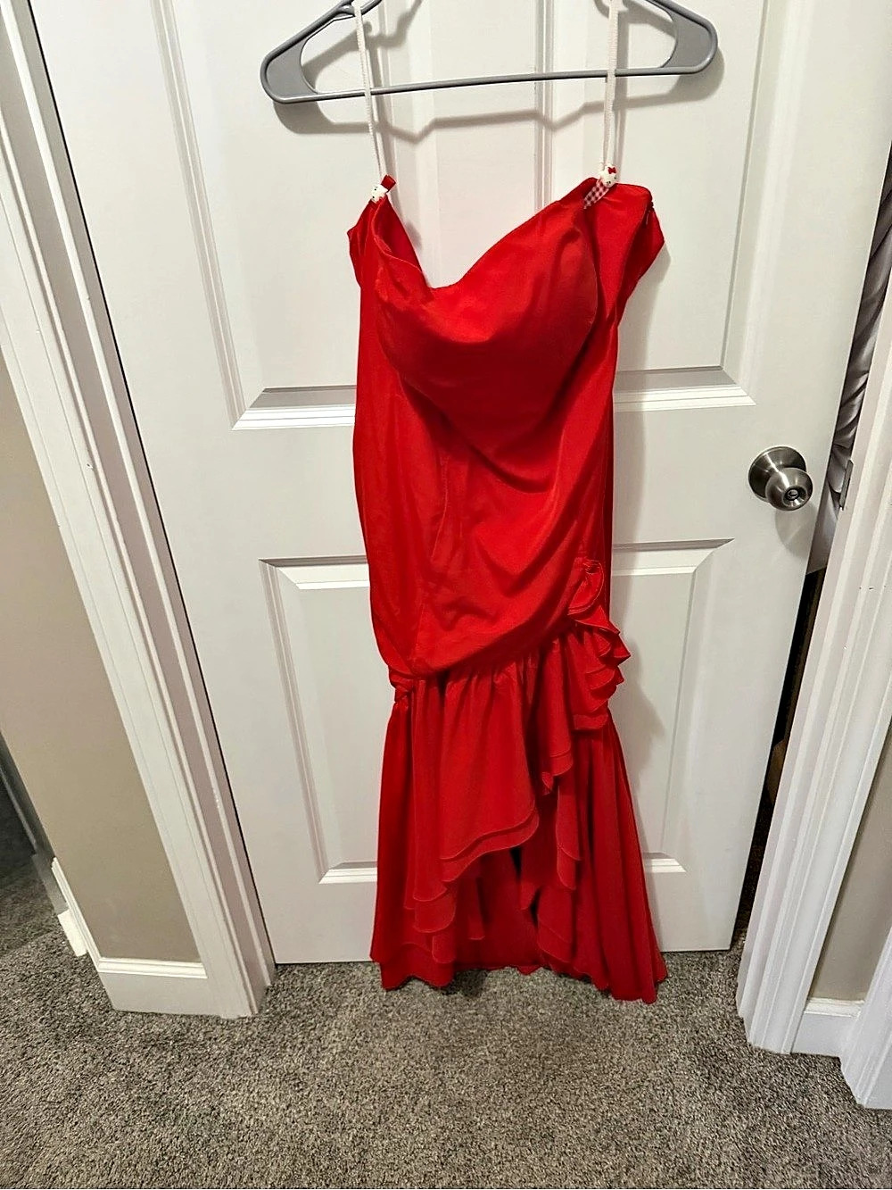 Red Draped Ruffle Mini Dress Like New